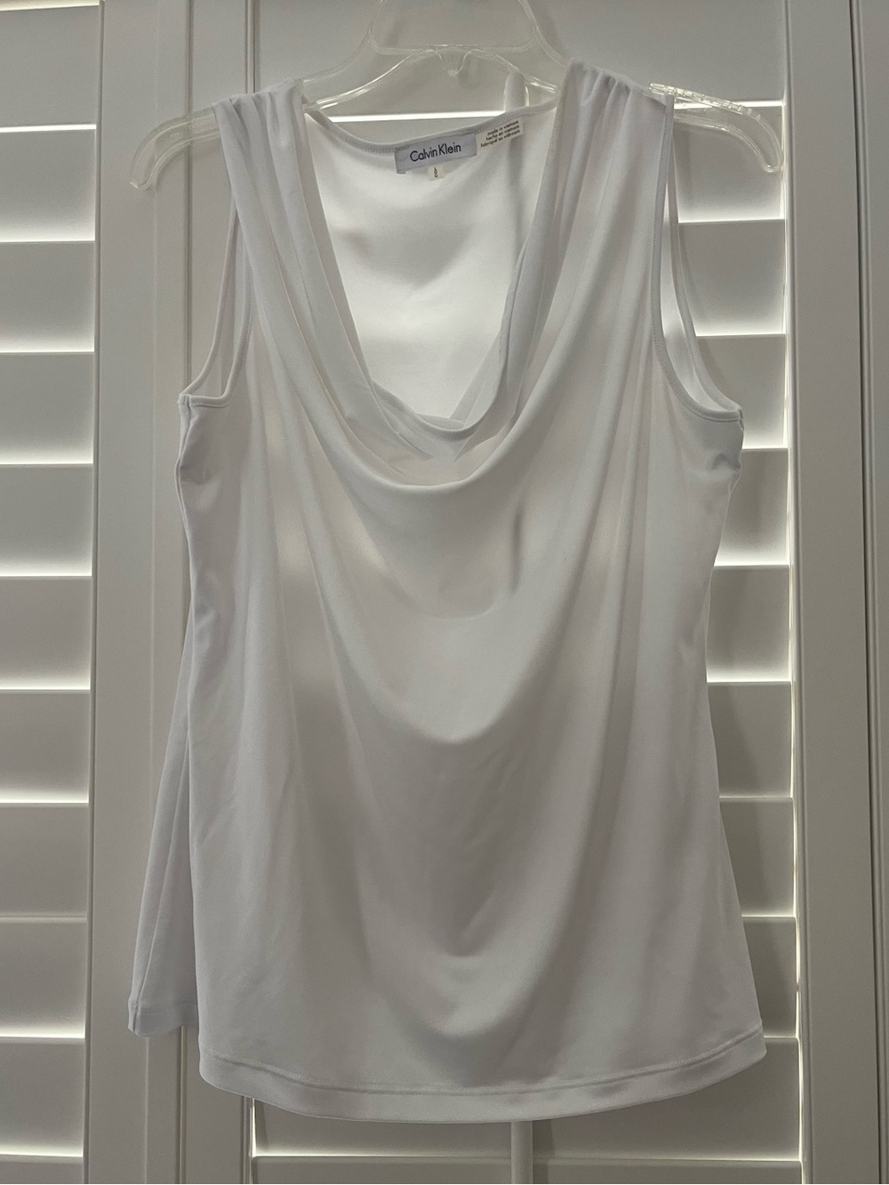 NWOT Calvin Klein White Draped Cowl Neck Sleeveless Top -L